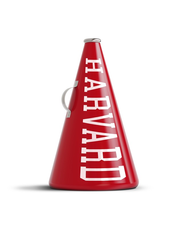 a megaphone on it's side with the Harvard logo