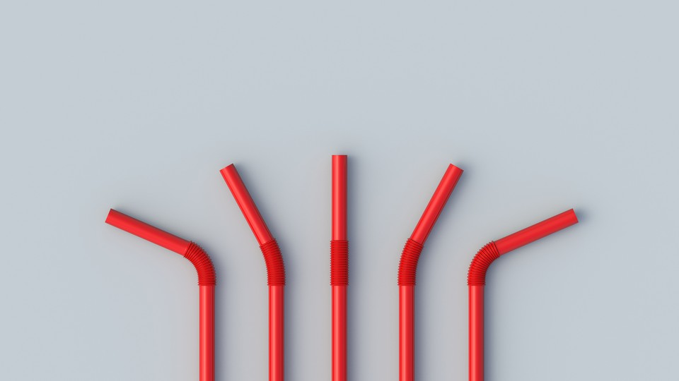 Five red straws fanned out