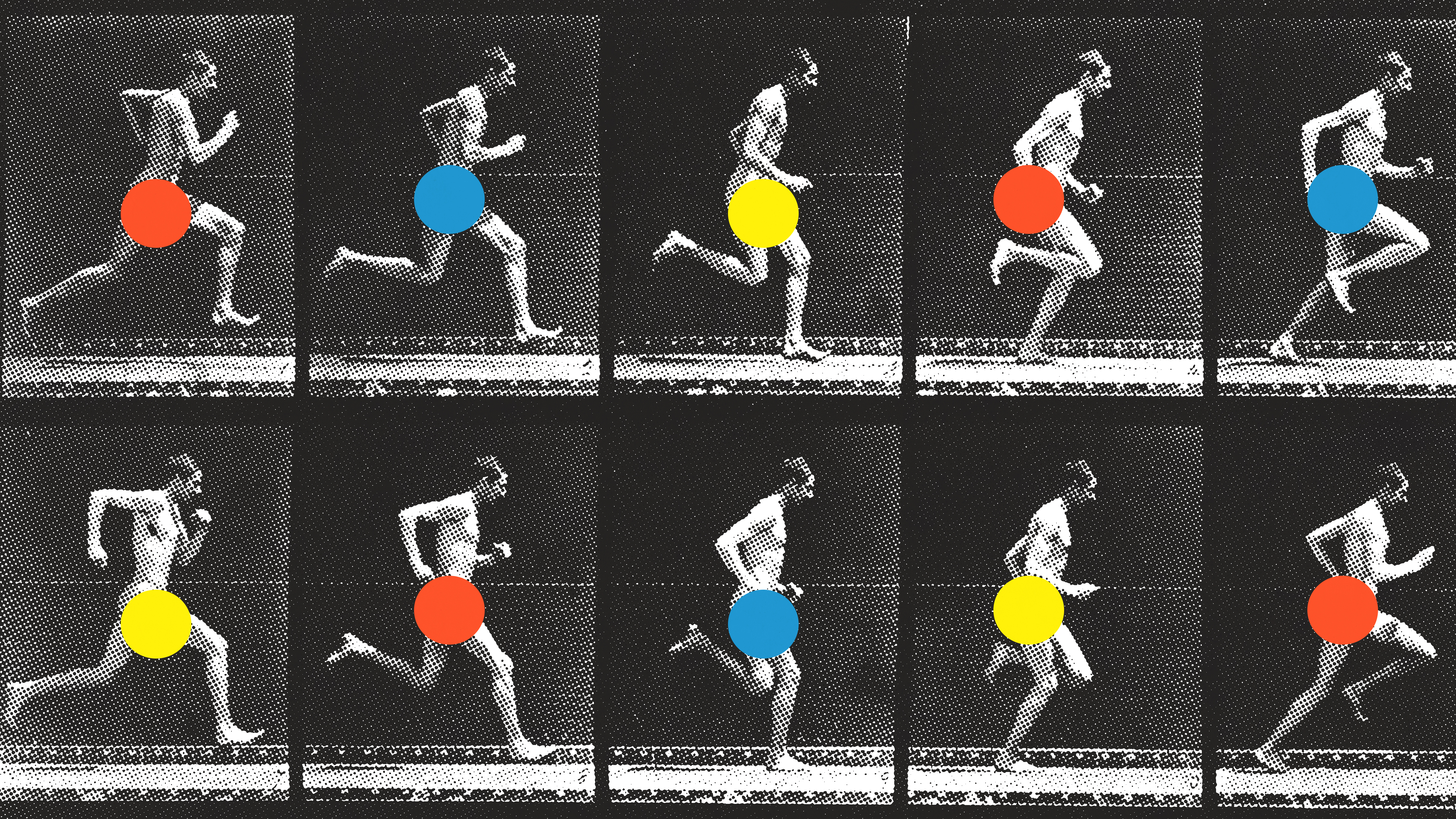 Illustration of streakers with colorful blots covering them