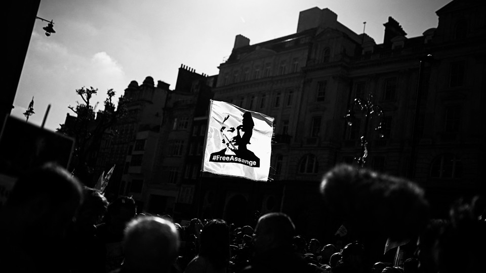 A Free Assange banner at a protest for Julian Assange