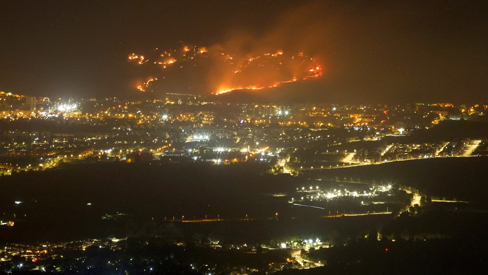 A fire from rockets launched from Lebanon