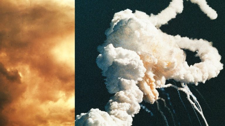 Side-by-side images of the smoke given off by the Challenger explosion