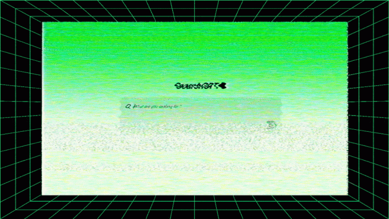 A green SearchGPT screen covered in static