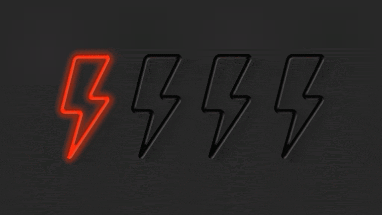 Animated image of four neon lightning bolts—a flickering battery-power indicator