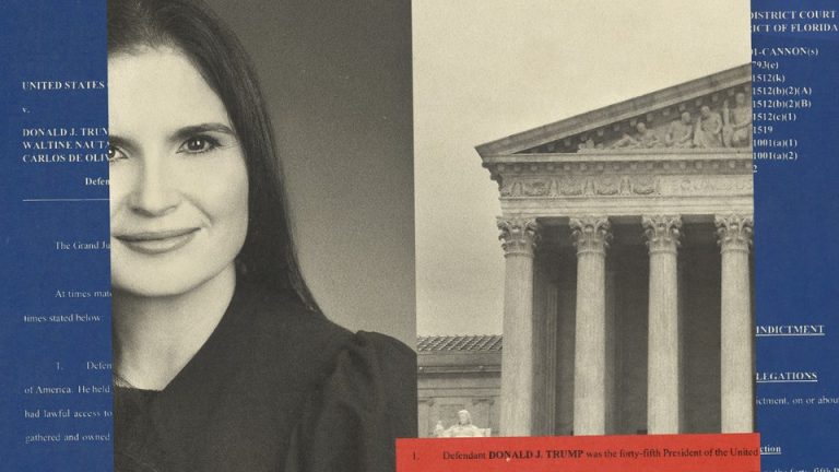 A photo-illustration showing Judge Aileen Cannon and the Supreme Court