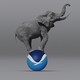 An elephant standing atop a ball covered with the NOAA logo