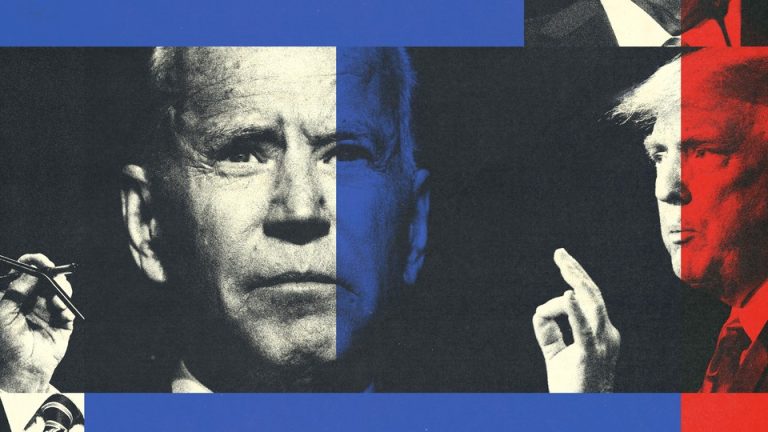 A photomontage of Joe Biden and Donald Trump