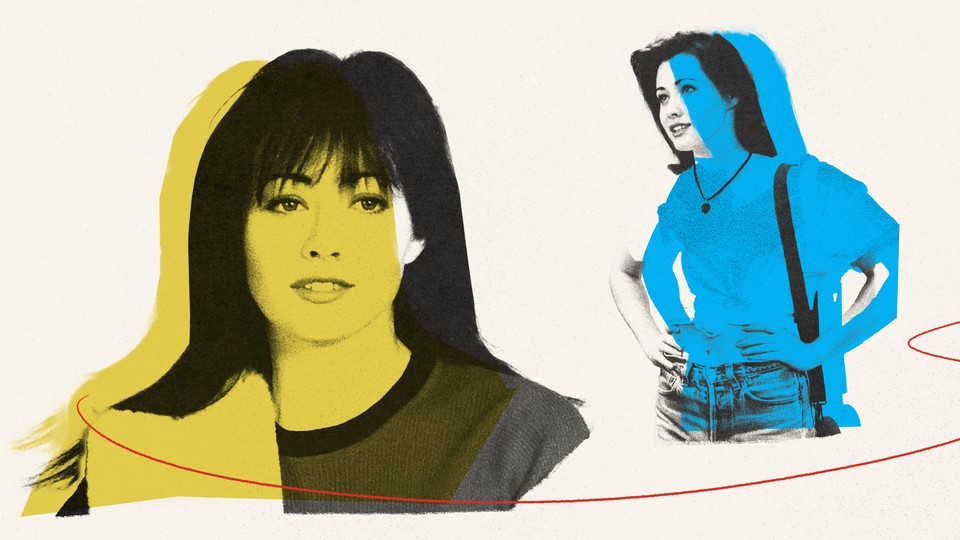 Collage of images of Shannen Doherty as Brenda Walsh on 'Beverly Hills, 90210'