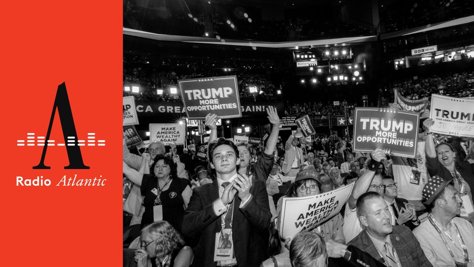 A crowd with signs at the RNC