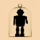 An illustration of a humanoid robot inside a bell jar.