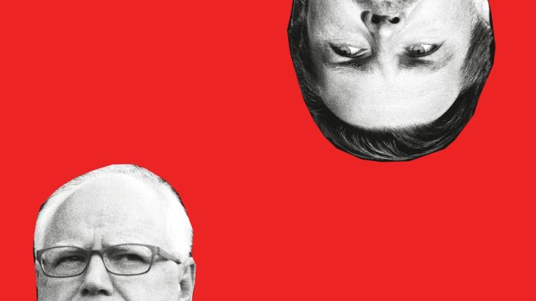 Tim Walz and an upside-down J. D. Vance