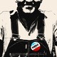 An illustration of a white man wearing a Kamala Harris sticker on his overalls