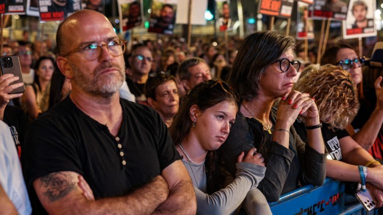 Demonstrators gather outside the Tel Aviv Museum of Art