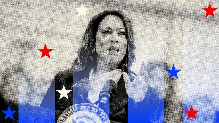 A photo illustration of Kamala Harris