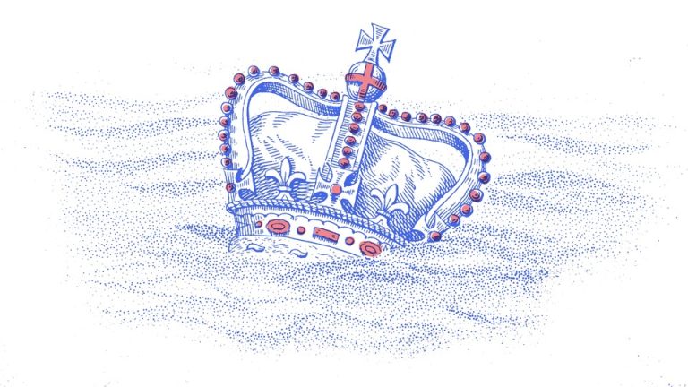 Engraving of the Royal Crown sinking into water