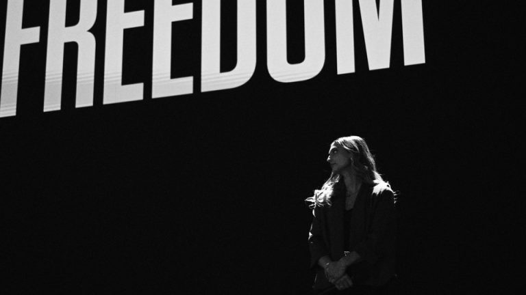 Abortion rights activist Hadley Duvall waits to speak on the first day of the Democratic National Convention (DNC) at the United Center in Chicago, Illinois, on August 19, 2024.