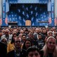 A photo of the stage and the crowd at the Democratic National Convention