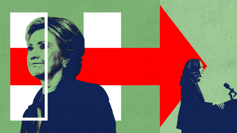 An illustration featuring Hillary Clinton and Kamala Harris.