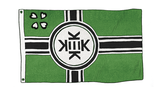 green flag with black and white stripes and black/white KEK symbol in center