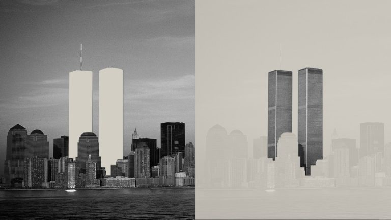 Reversed images of the Twin Towers