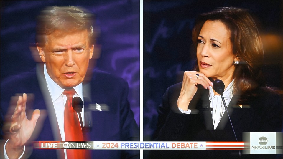 Split-screen image of Donald Trump and Kamala Harris at the presidential debate