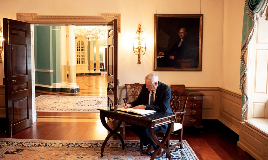 Picture of Israeli Minister Benny Gantz at the State Department in Washington, DC, on March 5, 2024, to discuss humanitarian aid and a potential ceasefire in Gaza