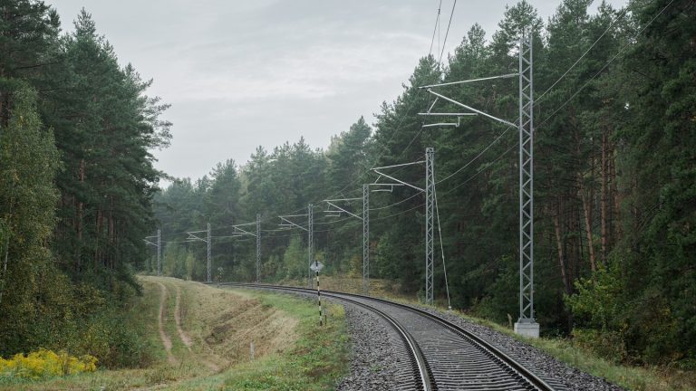 A view of a modern-day railway near the Paneriai Memorial in Lithuania