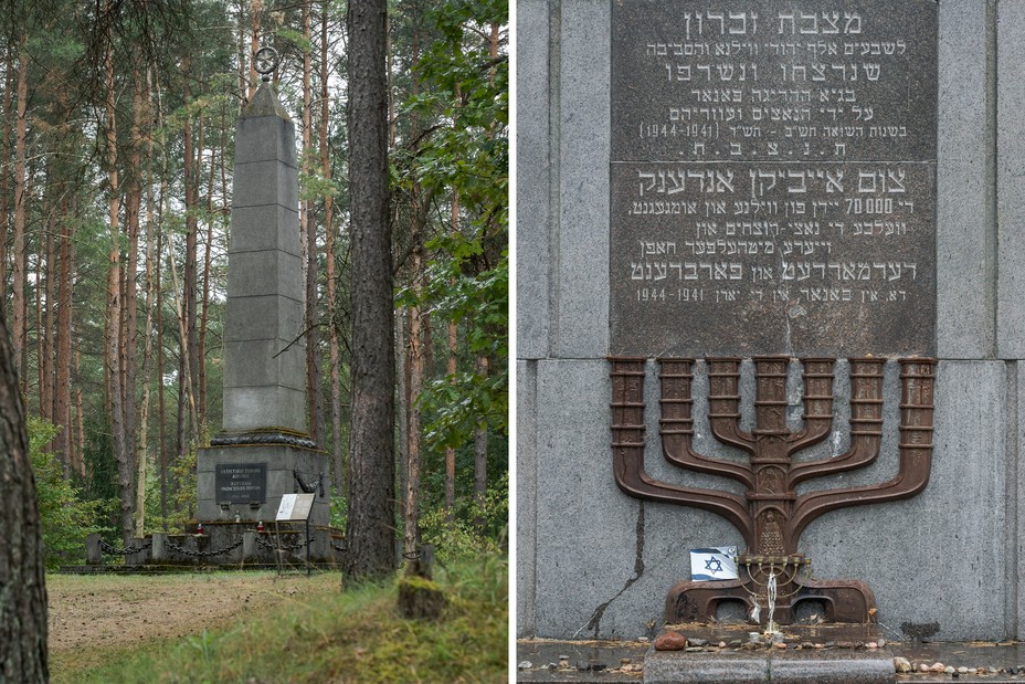 a diptych showing monuments at the Paneriai memorial