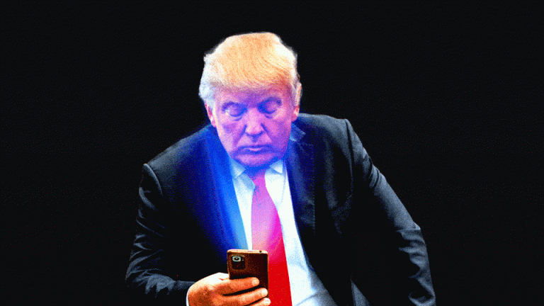 An illustration of Trump on his phone