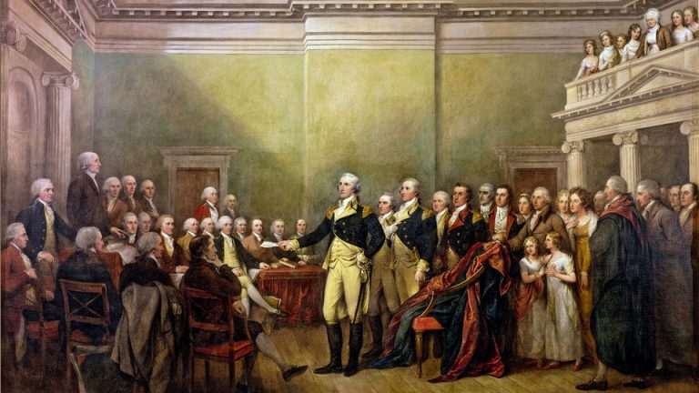 The painter John Trumbull’s depiction of George Washington resigning his military commission to Congress in 1783