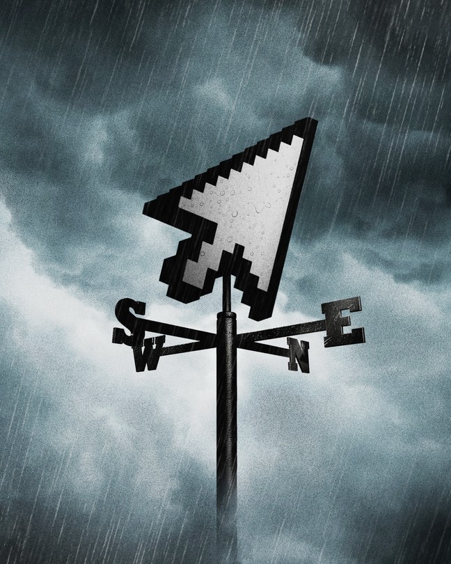 Illustration of a weather vane with a computer cursor on top.