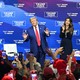 Donald Trump swaying onstage at a campaign event