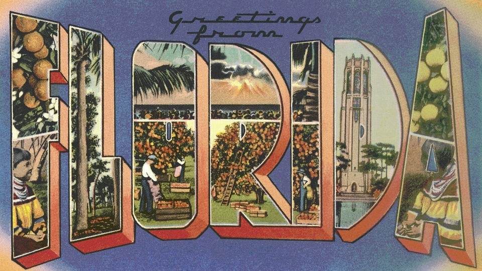 An illustration resembling a tourism agency advertisement for Florida