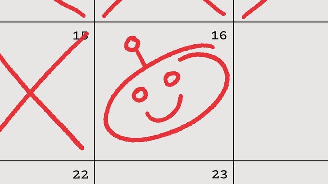 A robot smiley face on a calendar