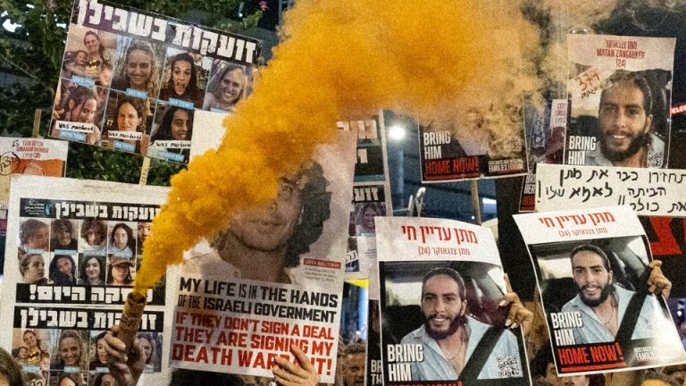 A scene from a demonstration Tel Aviv, Israel, for the release of hostages