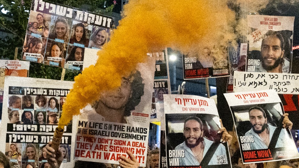 A scene from a demonstration Tel Aviv, Israel, for the release of hostages