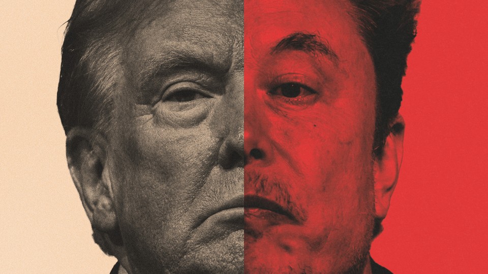 Split image of Donald Trump on left and Elon Musk on right