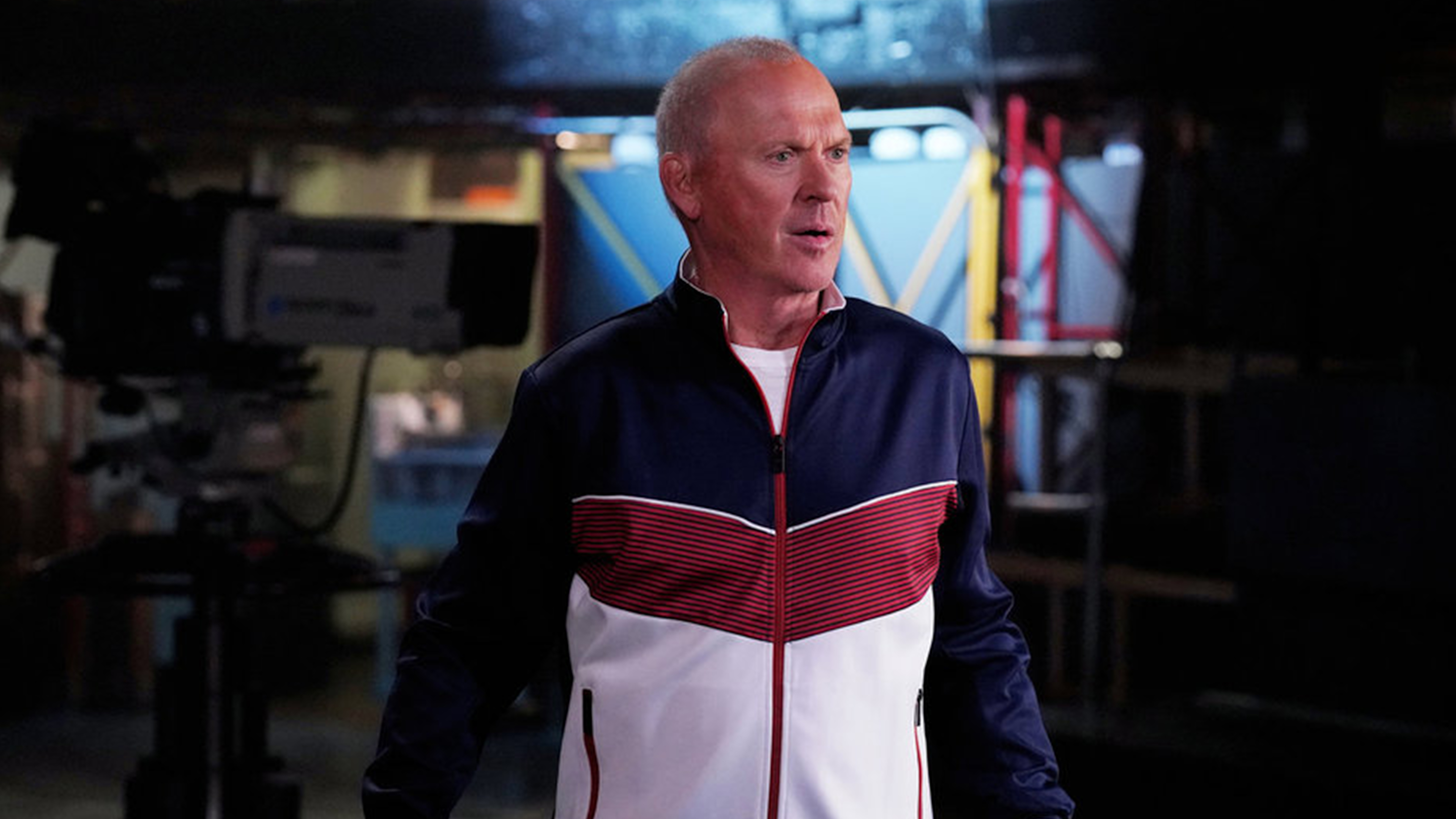 Michael Keaton wears a tracksuit on SNL