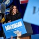 A news photo of Kamala Harris campaigning in Michigan