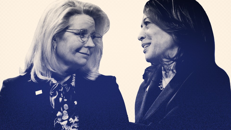 Liz Cheney and Kamala Harris smiling