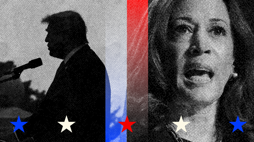 An illustration featuring Donald Trump and Kamala Harris