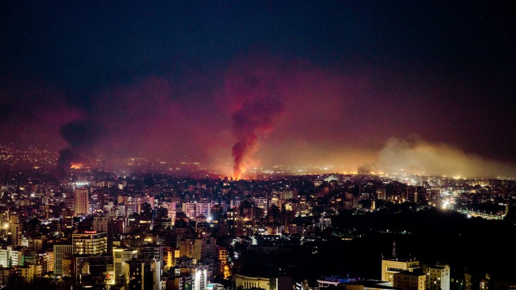 A photo of Beirut on September 28, 2024, hours after Israeli bombs targeted and killed Hezbollah's secretary-general, Hassan Nasrallah