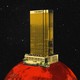 collage of trump tower placed on top of a planet in space