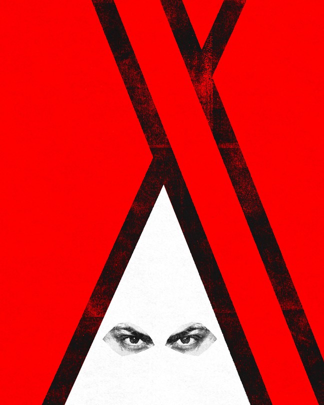 Illustration showing a face peering out from behind the X logo.