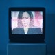 illustration of a television showing an attack-ad image of Kamala Harris