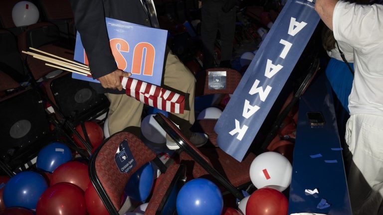 Balloons cover the floor at the Democratic National Convention in Chicago