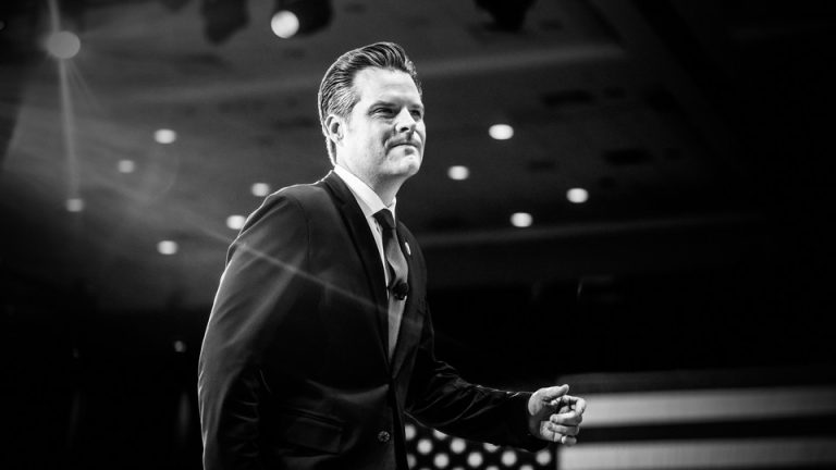 Black-and-white photo of Matt Gaetz