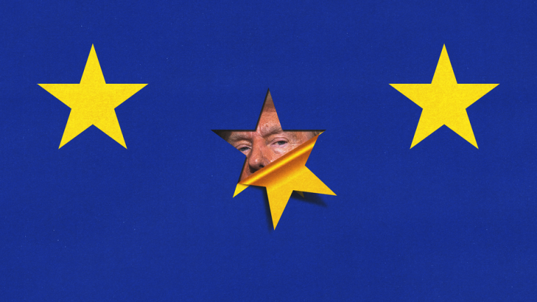 illustration of Europe's flag with Trump's face