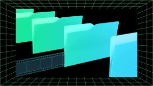 Animation of movie reels going into folders