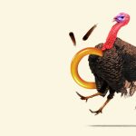 Turkey being yanked out of frame by a cane